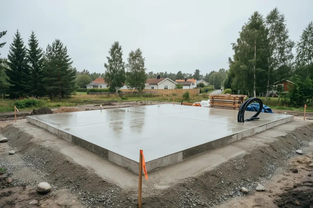 husgrund anlagd och betongplatta gjuten i bollmora tyres